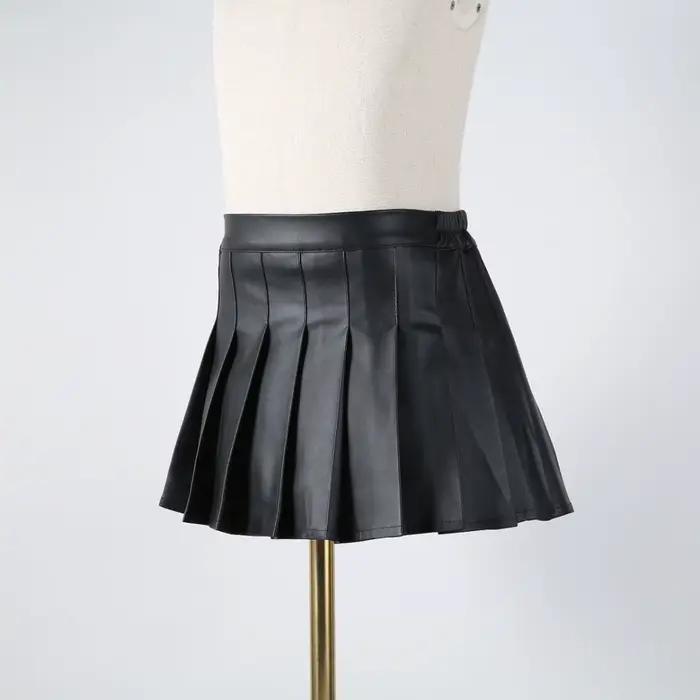 Jupe plissée en cuir PU pour filles