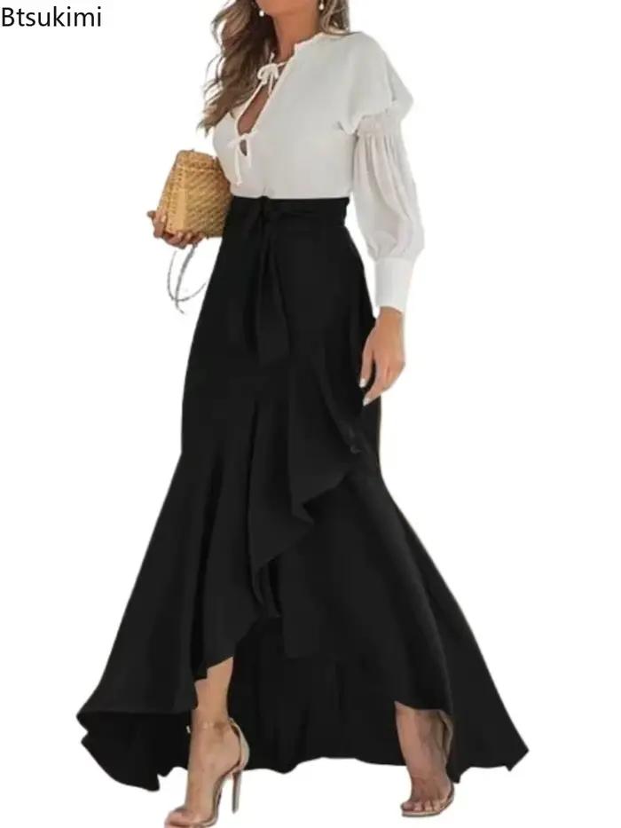 Jupe sirène sexy taille haute pour femme élégante mi-longue à lacets garniture volants irréguliers idéale pour le bureau et les soirées occasions spéciales