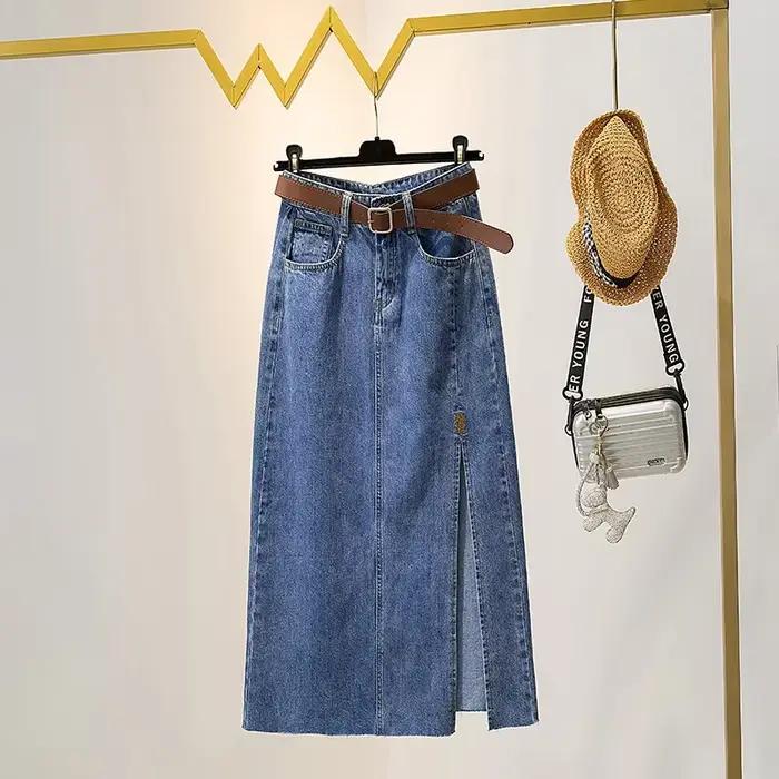 Soldes Exceptionnelles : Jupe en Jean Brodé Taille Haute pour Femme