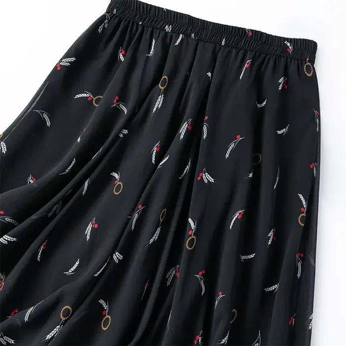 Jupe en soie pour femme 100% soie de mûrier noire avec double doublure