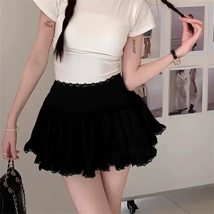 Mini jupe coréenne en dentelle pour femme