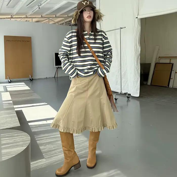 Jupe plissée rétro ample ourlet polyester streetwear femme printemps automne occasions spéciales bywindto