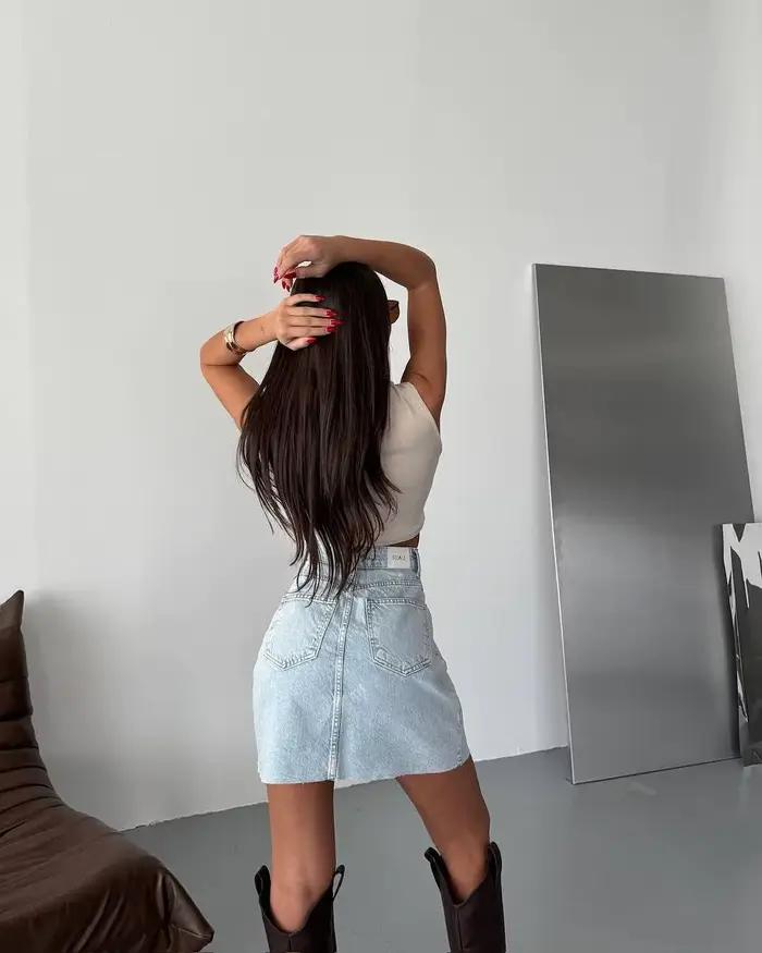 Jupe en jean asymétrique taille haute style euro-américain pour femme