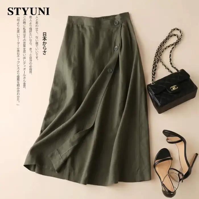 Jupe longue mi-mollet en lin pour femme