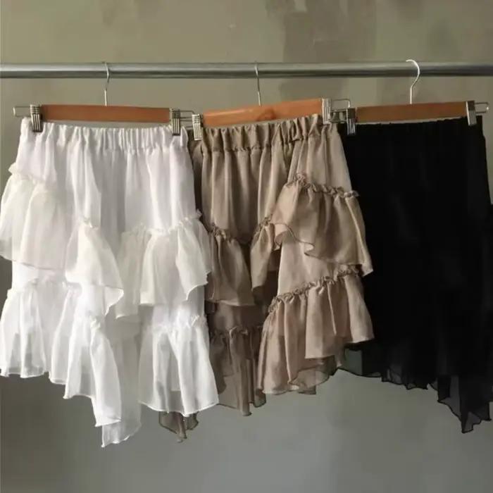 Jupe courte plissée irrégulière en Tencel et coton