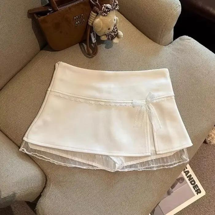 Mode doux nœud dentelle femmes jupes a-ligne Y2K