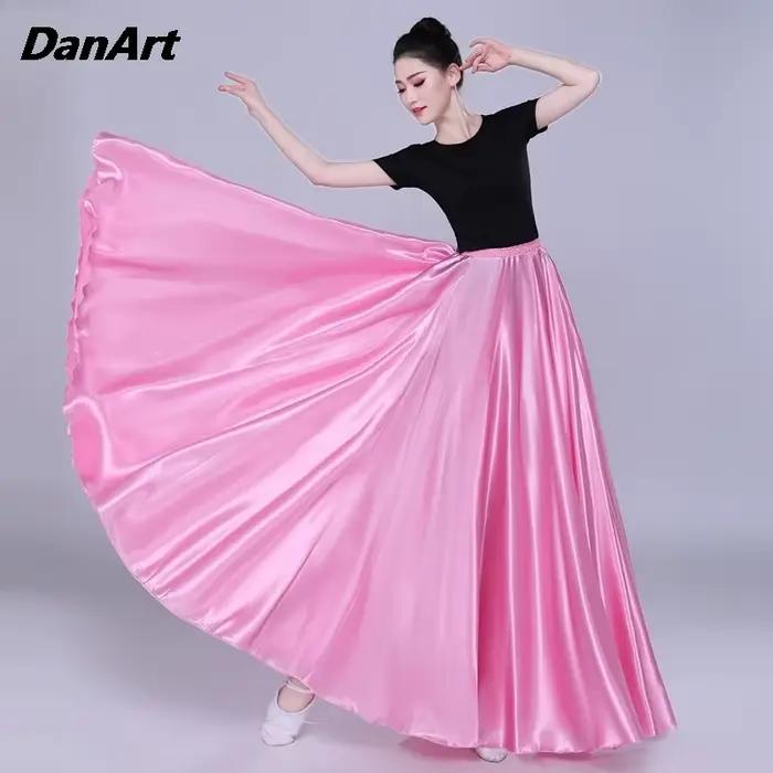 Jupe longue évasée pour femme en polyester, 19 couleurs, pour danse du ventre, danse moderne, fêtes, carnaval et soirées à thème