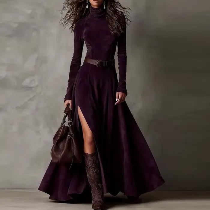 Mode femmes col roulé robe longue
