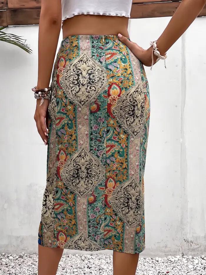 Jupe midi bohème à imprimé cachemire ethnique pour femme silhouette affinée été ocassions spéciales et tenues estivales