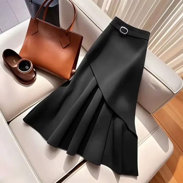 Jupe midi pour femme, taille haute