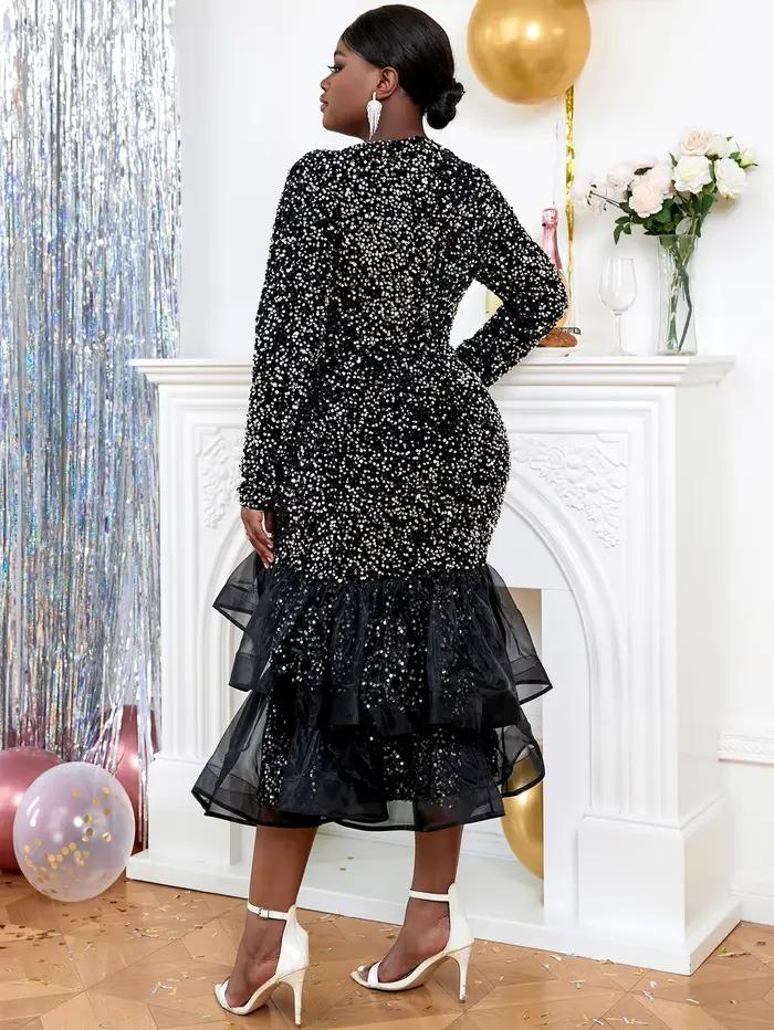 Robe sirène à paillettes pour femmes grandes tailles soiree formelle soirée晚会女士长裙礼服连衣裙夜店派对晚礼服高弹力亮片喇叭裙