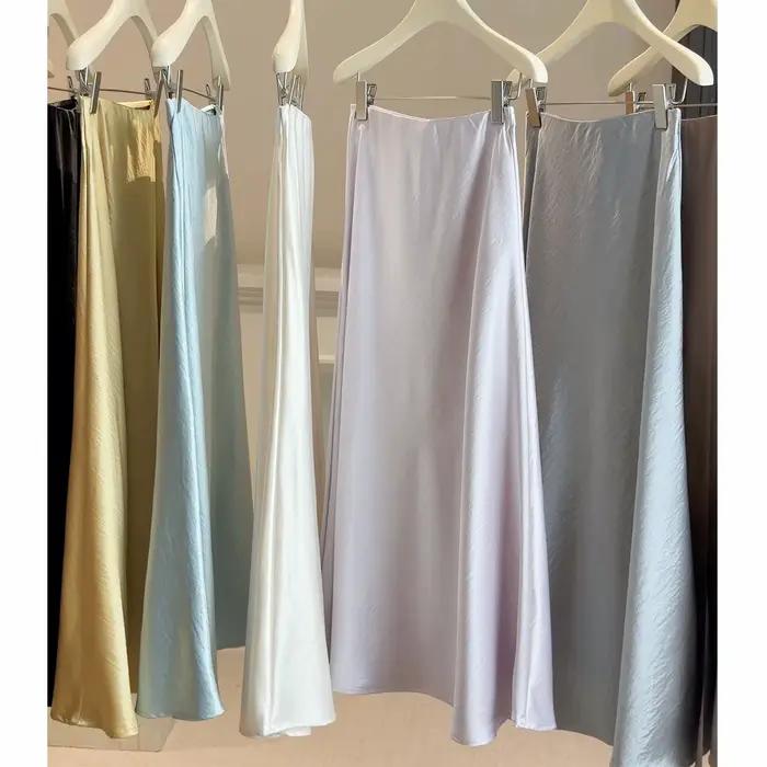 Jupe queue de poisson en satin fibre de polyester mi-mollet décontractée pour femmes occasions spéciales sorties nocturnes printemps automne