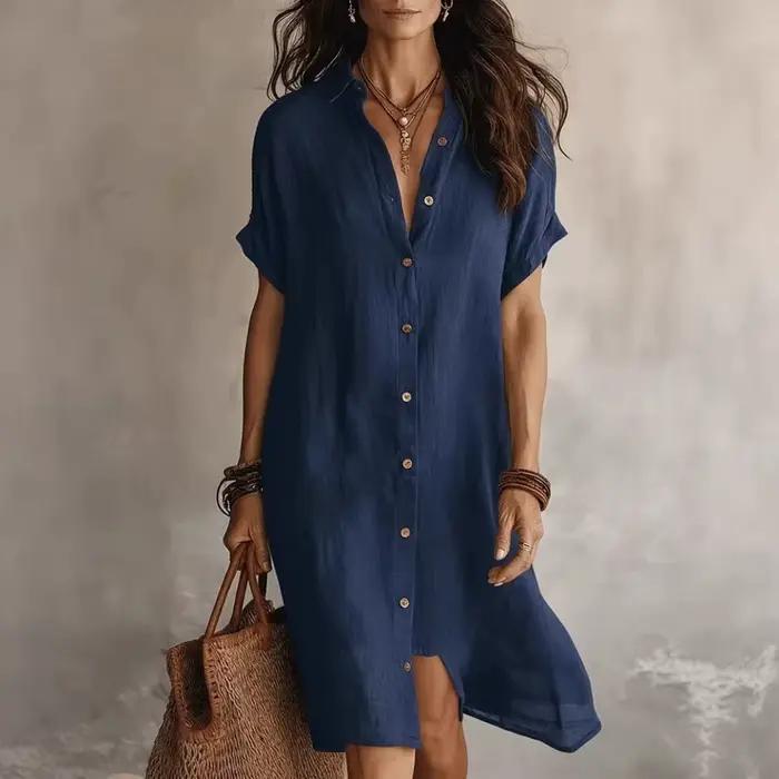 Robe chemise en lin pour femme
