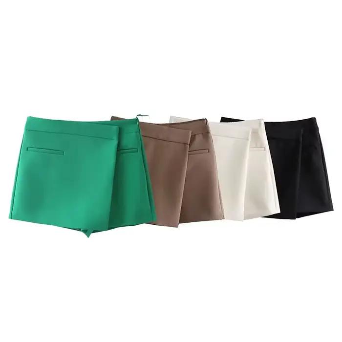 Femme taille haute Shorts jupes 2025 mode poches avant fendu bureau dame Mini jupe Vintage asymétrique côté fermeture