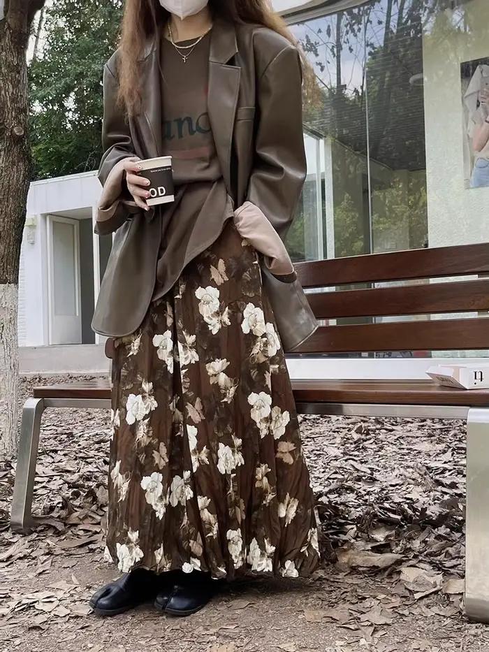 Jupe florale rétro française pour femmes