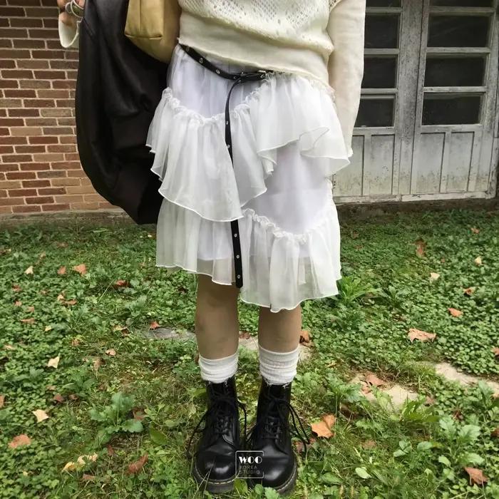 Jupe courte plissée irrégulière en Tencel et coton