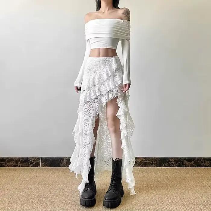 Jupe taille haute à volants pour femmes