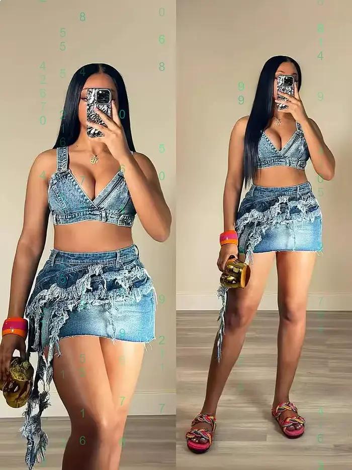 Ensembles de jupes en jean extensibles à franges pour femmes