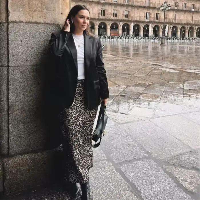 MUJER imprimé léopard Satin jupe femme nœud Vintage