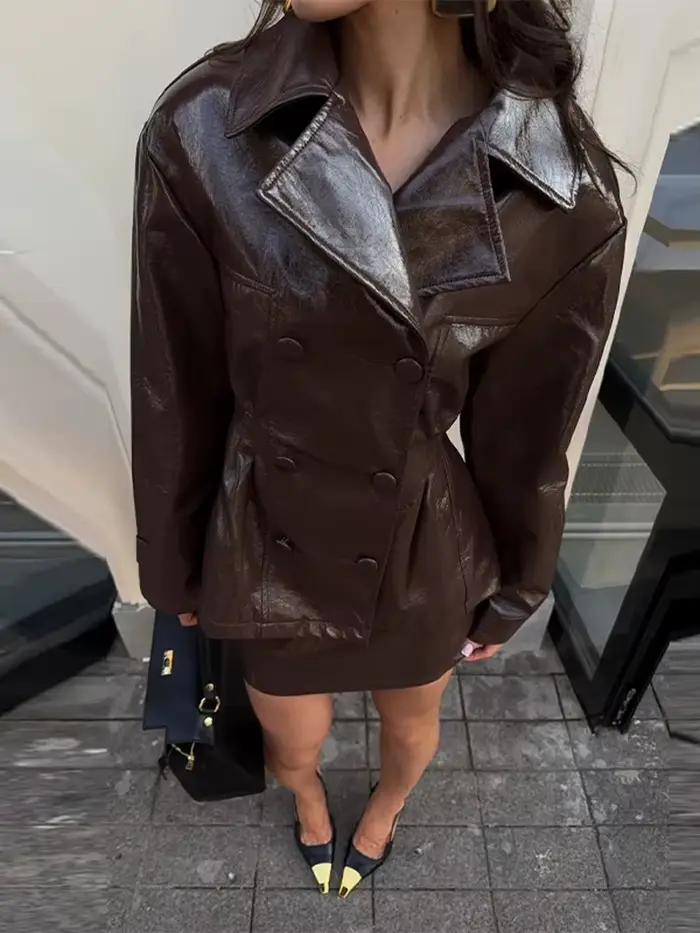 Ensemble jupe en cuir PU pour femmes