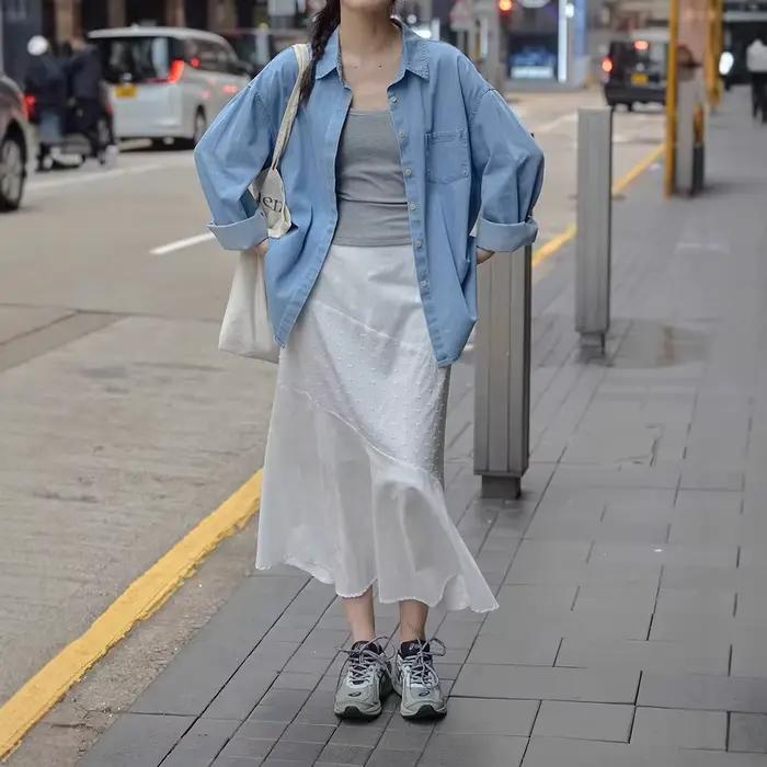 Jupe midi blanche à empiècements pour femme