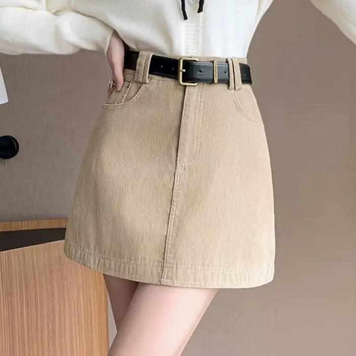 Mini Jupe Trapèze en Velours Côtelé Polyvalente Pour Femmes Style Décontracté Occasions Spéciales Automne Hiver