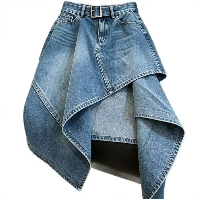 Jupe longue asymétrique en jean pour femme