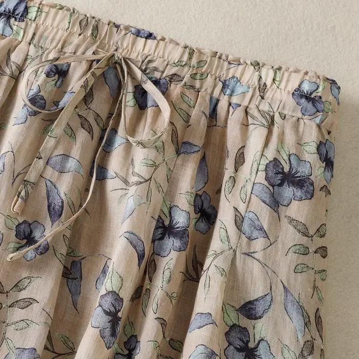 Jupe en coton et lin imprimée style ethnique pour femme
