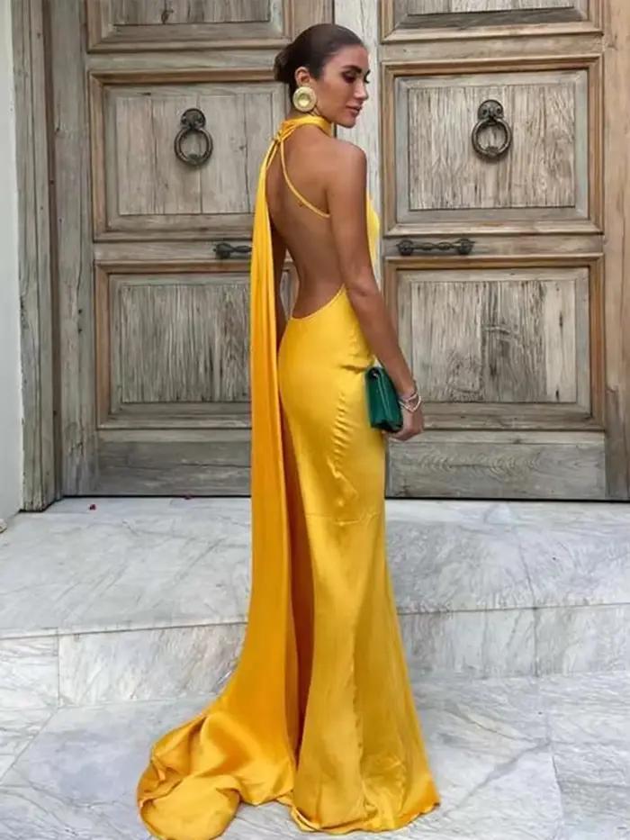 Robe longue dos nu à lacets pour femmes