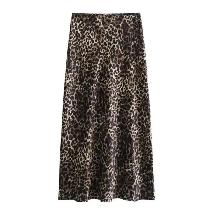 MUJER imprimé léopard Satin jupe femme nœud Vintage