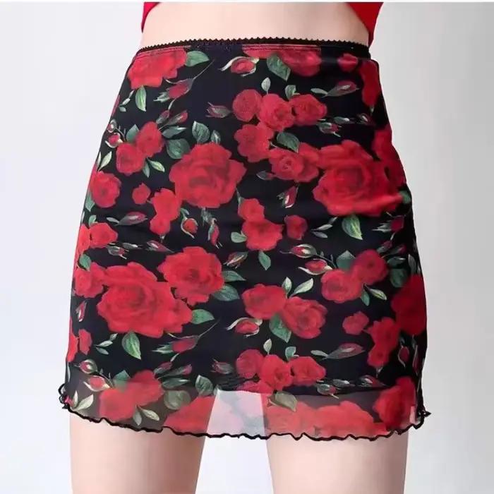 Mini jupe vintage à imprimé rose pour femme