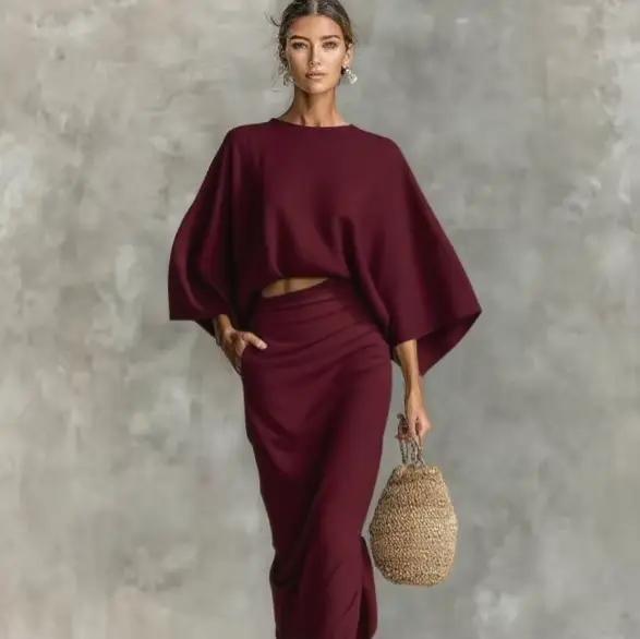 Ensemble deux pièces jupe élégante de couleur unie pour femmes
