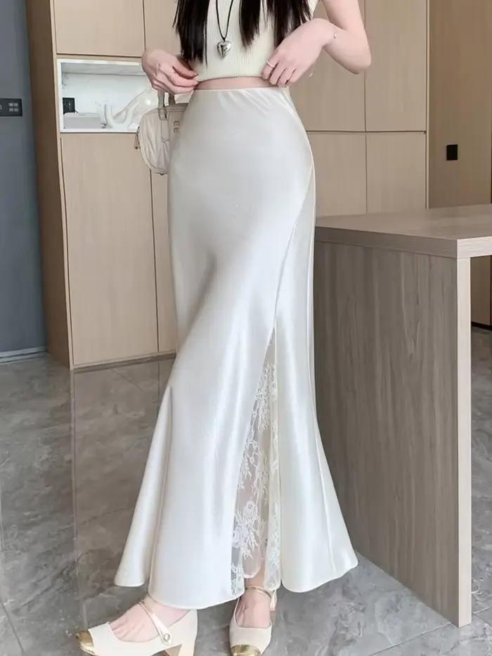 Jupe longue en satin doux pour femme