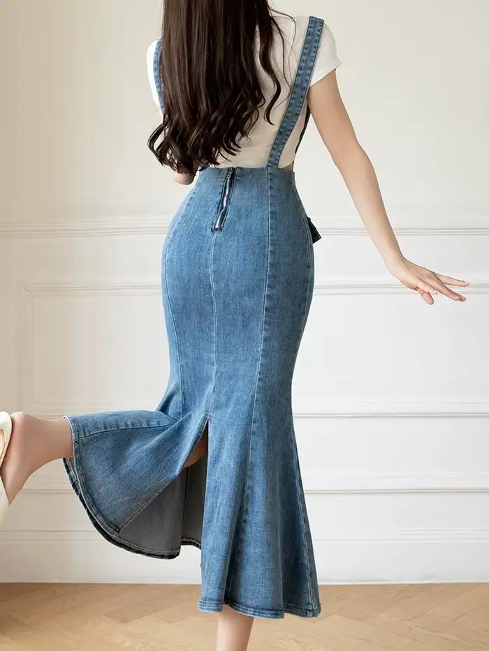 Jupe en jean taille haute pour femme