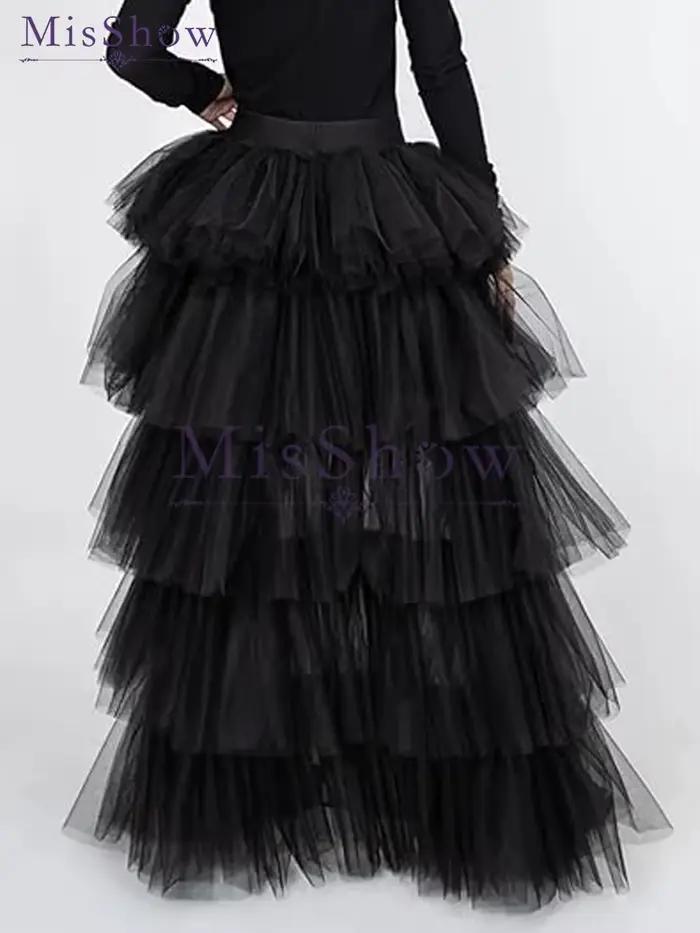 Femmes haut bas Tutu jupes mignon taille élastique Tulle couches à volants maille une ligne longue jupe à plusieurs