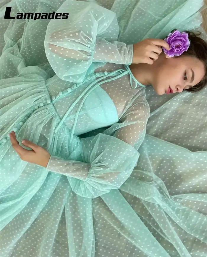 Robe de Bal à Manches sulfen Tulle Vert Turquoise pour Femme