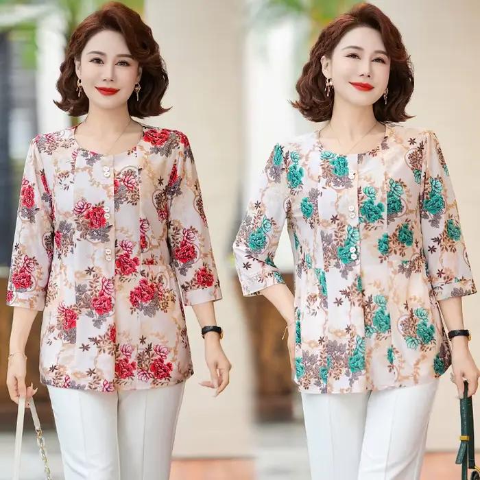 Chemises surdimensionnées élégantes pour femmes, t-shirt, hauts amples, Vintage, vêtements d'été pour femmes d'âge moyen