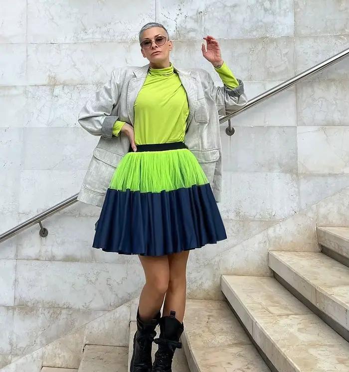 Jupe midi en tulle color block pour femme