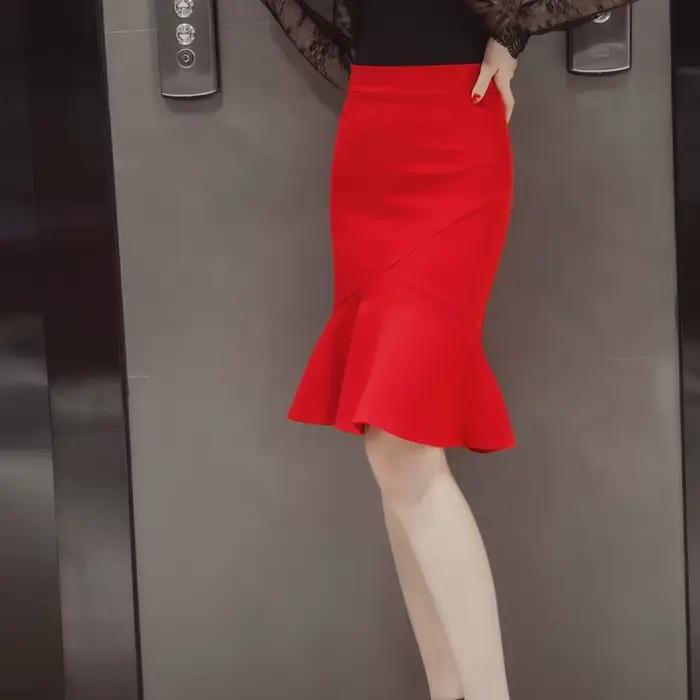Jupes de bureau style sirène à volants pour femmes, jupe crayon