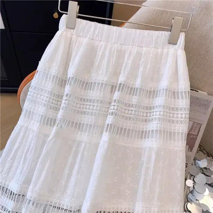 Jupe Maxi Découpée À Œillets Brodés En Polyester Style Bohème Pour Vacances D'été Occasions Spéciales