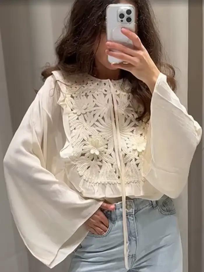 Ensemble haut et jupe en Patchwork brodé pour femmes