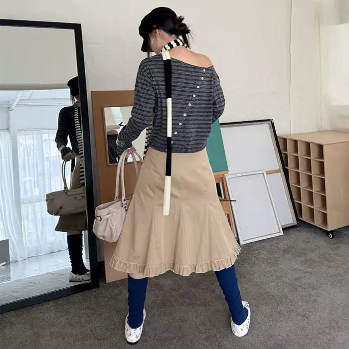 Jupe plissée rétro ample ourlet polyester streetwear femme printemps automne occasions spéciales bywindto
