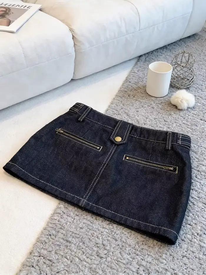 Jupe en jean rétro bleu foncé pour femme