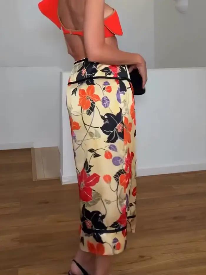 Jupe vintage à imprimé floral pour femme