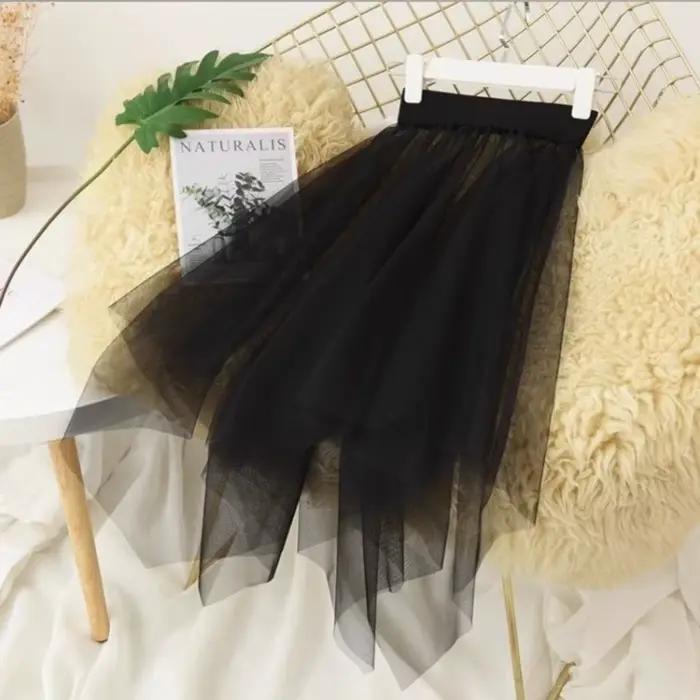 Jupe longue élégante en dentelle transparente et tulle noir et blanc