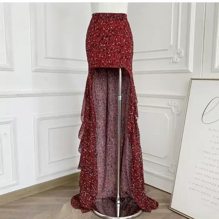 Jupe longue femme taille haute ajustée