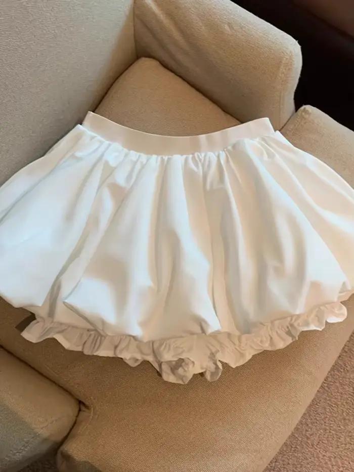 Demi-jupe bouffante blanche taille haute pour femmes