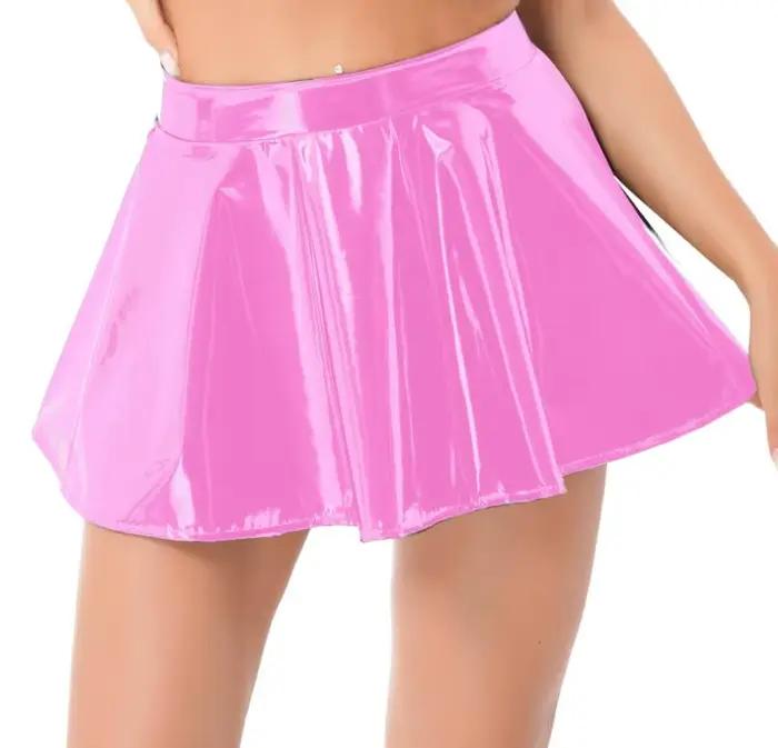 Jupe plissée élastique en Faux cuir PU pour femmes