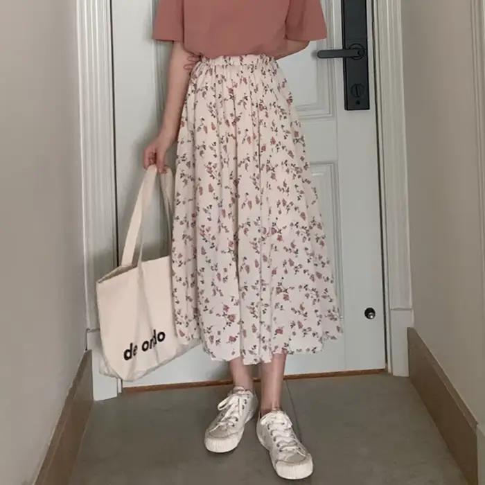 Jupe longue plissée Vintage à imprimé Floral