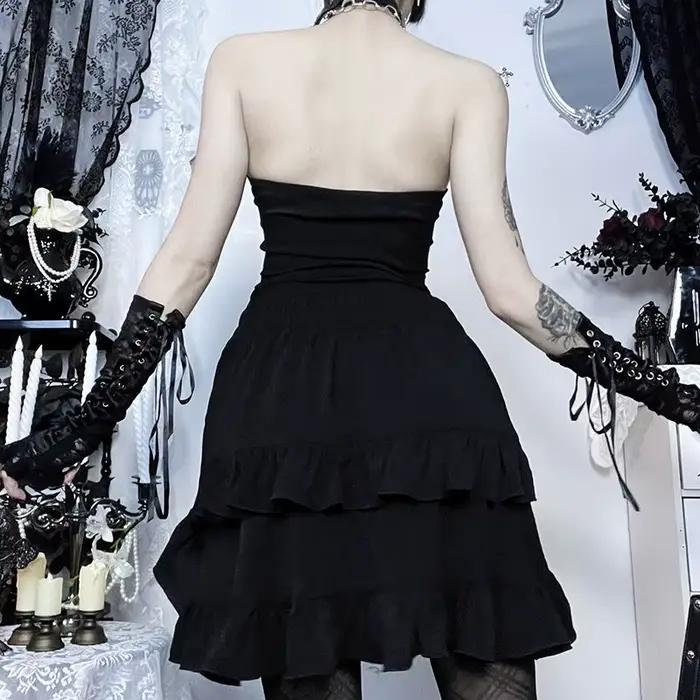 Mini-jupes gothiques noires taille haute pour femmes